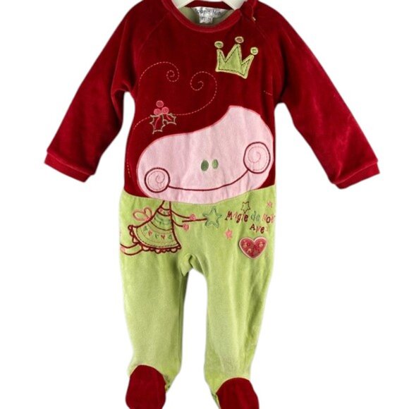 Souris Mini French Christmas One Piece Velour Footie Size 12 Months - Picture 12 of 12